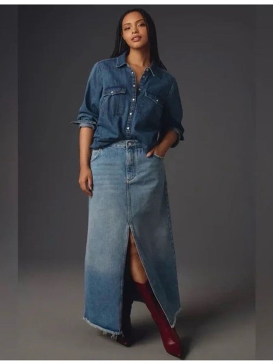 Pilcro Dresses & Skirts - Pilcro Maxi Denim Skirt Madi Front Slit Denim Skirt Endless Summer Wash Size 2